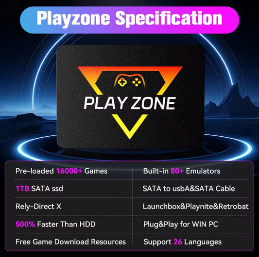 Playzone 1TB SSD Plug&Play GameDrive for WIN PC/Laptop 16,000+ Games Preloaded Game Consoles For PS5/PS4/PS3/PS2/Xbox/Xbox one/Switch/Saturn Built-in 16000+ Games